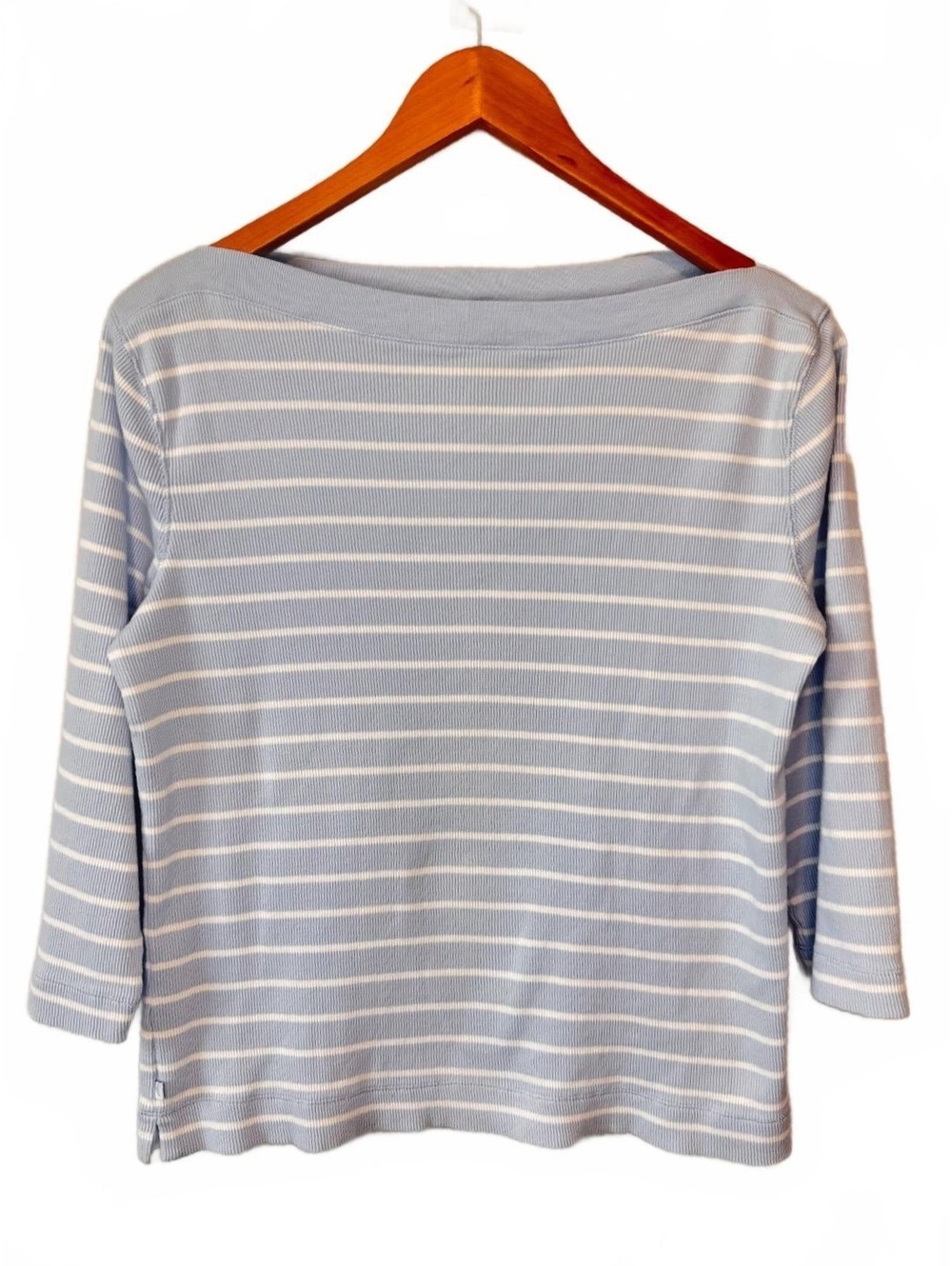 LAUREN RALPH LAUREN | Striped Boatneck Ribbed Cotton Blue White Coastal Grandma
